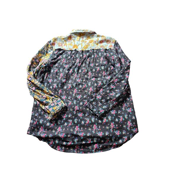 Sundance Women's Mixed Floral Print Long Sleeves Button Down Patchwork Shirt L - Picture 3 of 5